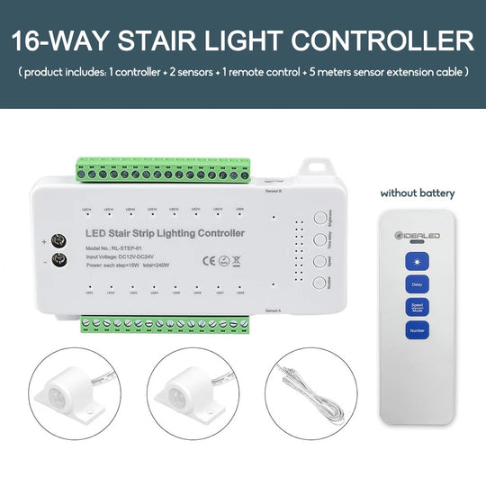 16-way LED Stair Step Controller PIR Motion Sensor Light Dimming Indoor Motion Night light 12V/24V Flexible Home Ambient Light