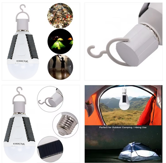 Weitessi 12W Solar powered lamp Bulb,Rechargeable E27 LED Bulb Portable Solar Light Energy-Saving Camping Light