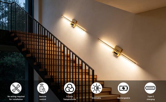 2 PCS Battery Operated Wall Sconce of 2,Dimmable 3000K-6000K Magnetic 360° DIY Rotate Rechargeable LED Wall Lamp with Remote,Cordless Night Light Decor Light for Hallway, Living Room,Bedroom,Gold
