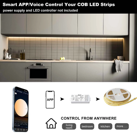DC 24V COB White LED Strip Lights 16.4ft 5M 4000K