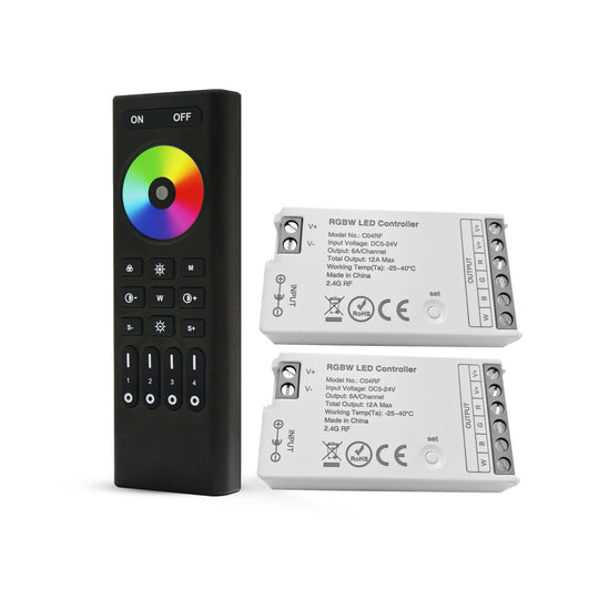 2.4GHz Wireless LED Controller with 4 Zone RF Remote Controller for RGBW LED Strip Light Strip