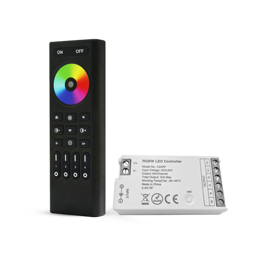 2.4GHz Wireless LED Controller with 4 Zone RF Remote Controller for RGBW LED Strip Light Strip
