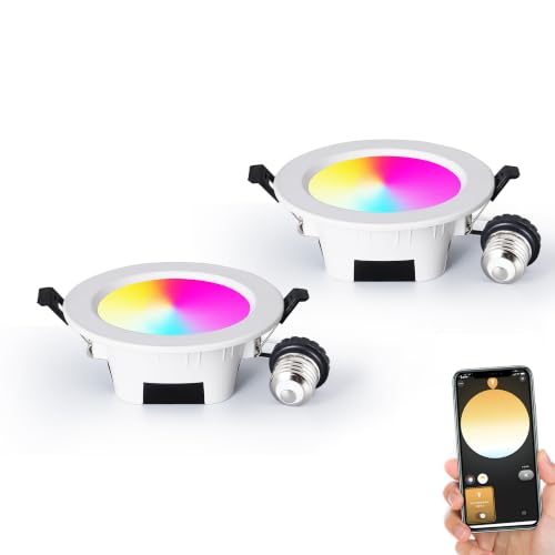 2 Packs 12W ZigBee 5 Inch RGBCW Recessed LED Downlight Works with Alexa, Google Assistant, Hub App and Voice Control,RGB CCT 3000K~6000K Color Changing