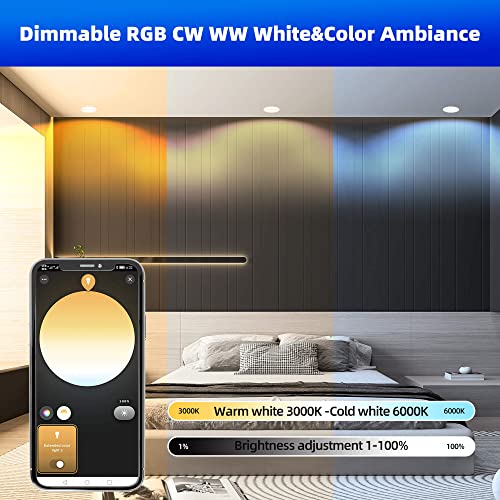 2 Packs 12W ZigBee 5 Inch RGBCW Recessed LED Downlight Works with Alexa, Google Assistant, Hub App and Voice Control,RGB CCT 3000K~6000K Color Changing