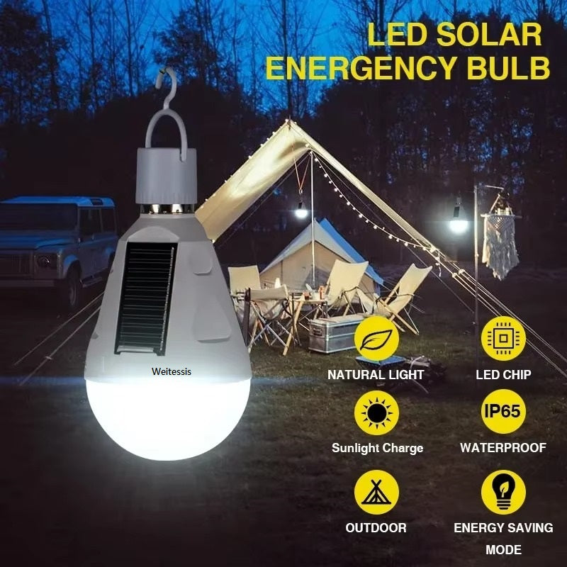 Weitessis 12W Solar powered lamp Bulbs,Solar Rechargeable for Camping Lighting Solar Bulb 2-pack