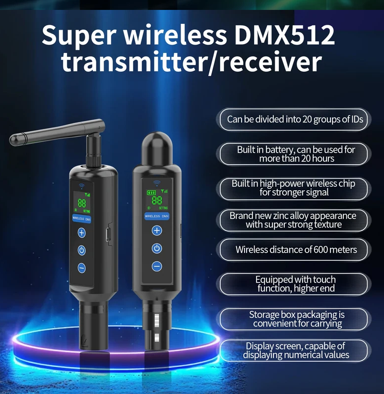 Long-Distance Wireless Signal Touch Screen DMX512 Rechargeable 20-hour receiver(Built in battery) and Transmitter 1T4R