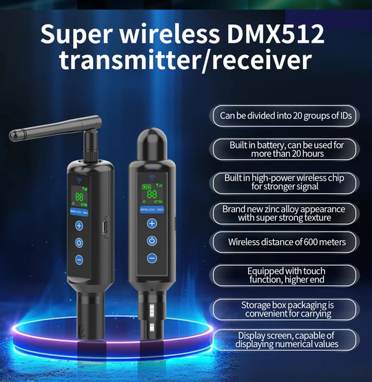 Long-Distance Wireless Signal Touch Screen DMX512 Rechargeable 20-hour receiver(Built in battery) and Transmitter 1T4R