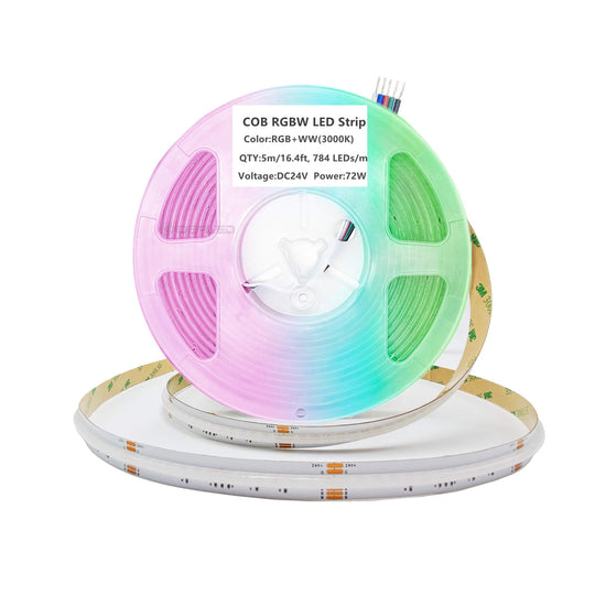 COB Strip Light RGBWW DC24,Dimmable RGBCCT LED Strip FCOB lights,Only 5m Led Strip