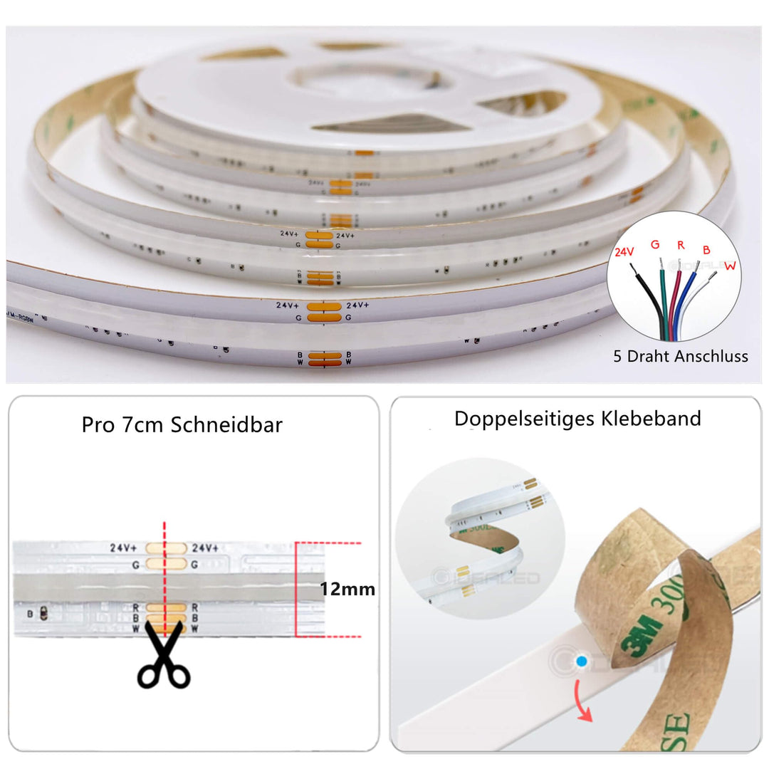 COB Strip Light RGBWW DC24,Dimmable RGBCCT LED Strip FCOB lights,Only 5m Led Strip
