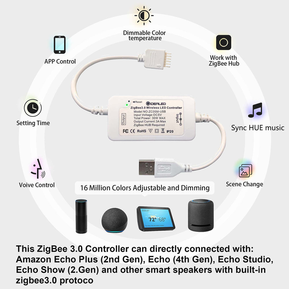 Smart ZigBee USB LED Controller for 5V RGBWW Strip Lights