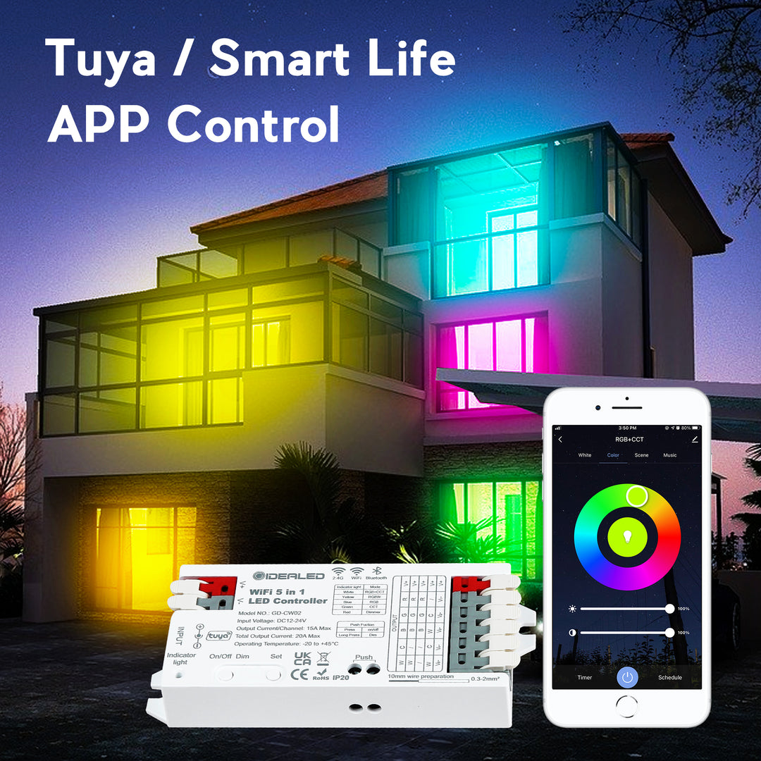 Smart 5 in 1 WiFi LED Controller for Strip Lights RGBCCT RGBW Work with Alexa/Google Assistant,APP/Voice Control Color Change Dimming(Only a WiFi Controller)