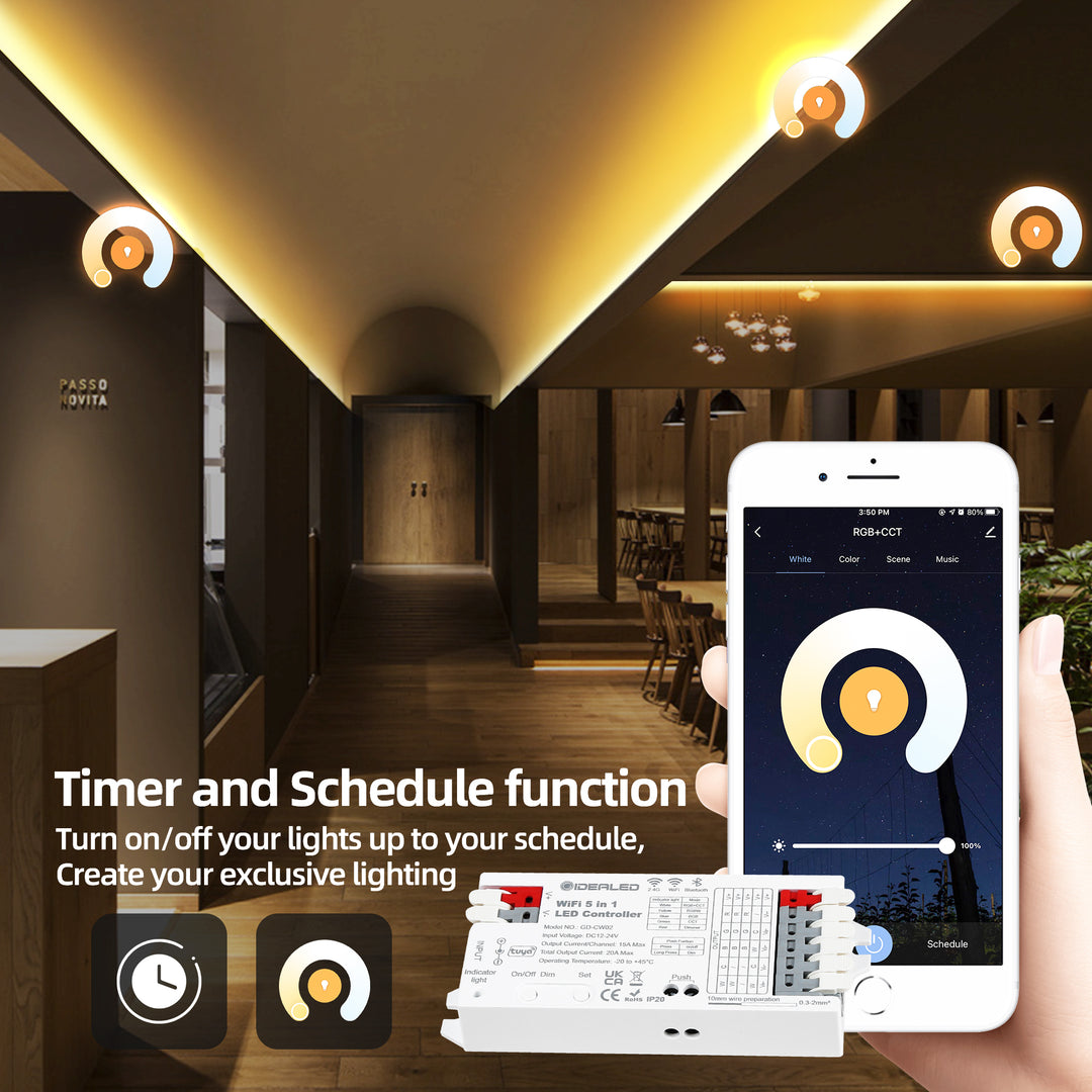 Smart 5 in 1 WiFi LED Controller for Strip Lights RGBCCT RGBW Work with Alexa/Google Assistant,APP/Voice Control Color Change Dimming(Only a WiFi Controller)