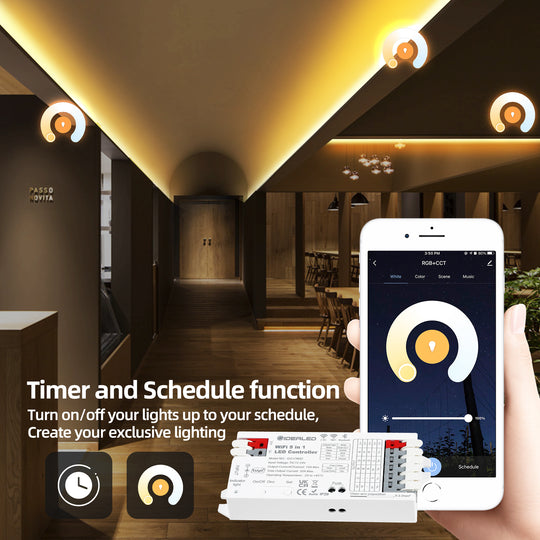 Smart 5 in 1 WiFi LED Controller for Strip Lights RGBCCT RGBW Work with Alexa/Google Assistant,APP/Voice Control Color Change Dimming(Only a WiFi Controller)