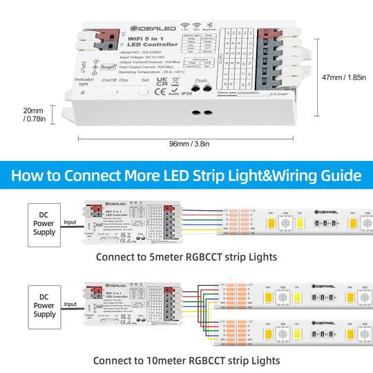 Smart 5 in 1 WiFi LED Controller for Strip Lights RGBCCT RGBW Work with Alexa/Google Assistant,APP/Voice Control Color Change Dimming(Only a WiFi Controller)