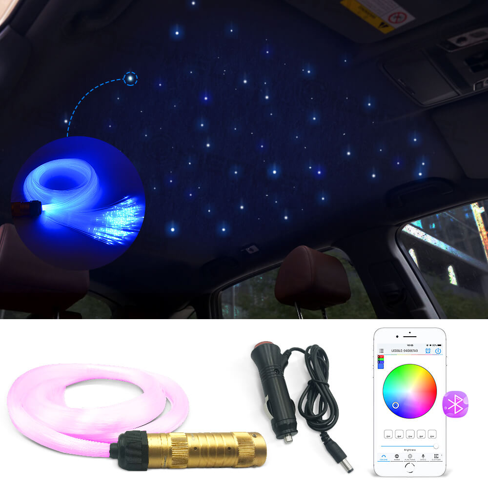 GIDERWEL LED Fiber Optic Lights 7W Kit with 6.5ft 200pcs 0.03in Optical Fiber Cable