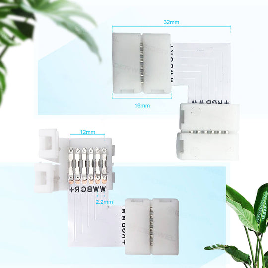 L Shape RGBWW 6 Pin LED Strip Connectors (6 Pack）
