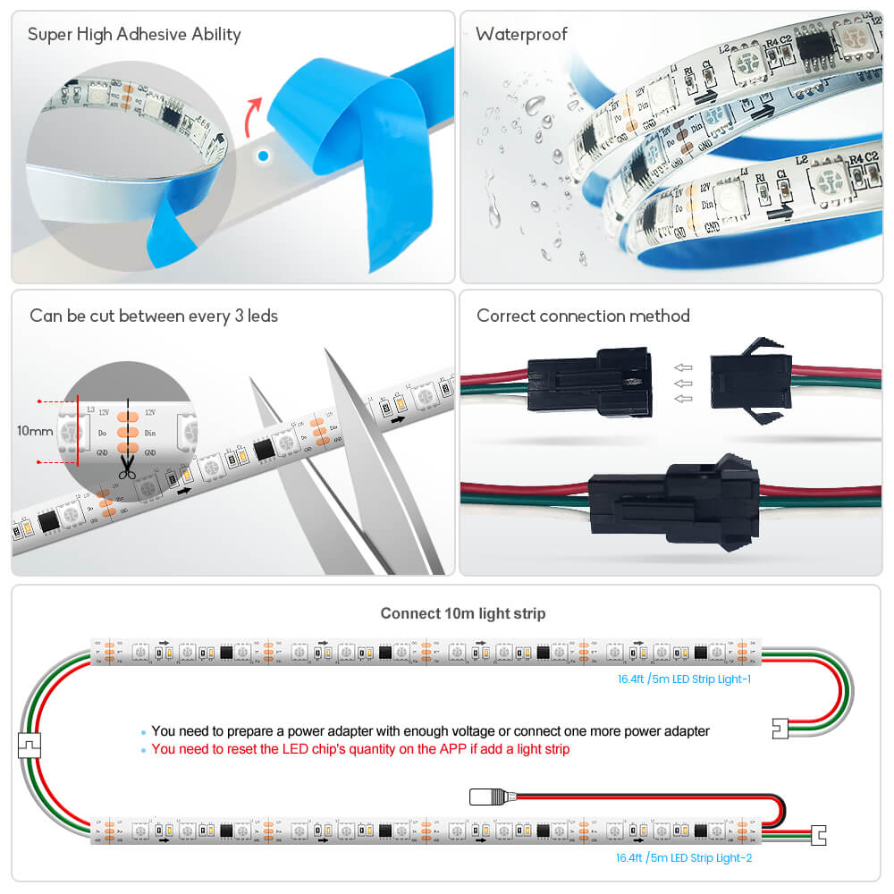 GIDERWEL 16.4ft RGBIC Dreamcolor LED Strip Lights (300LEDs)
