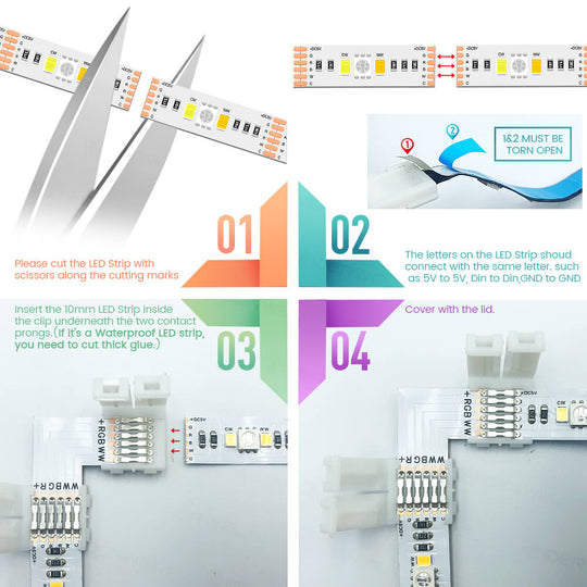 L Shape RGBWW 6 Pin LED Strip Connectors (6 Pack）
