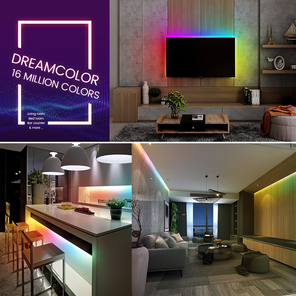 GIDERWEL Wi-Fi RGBIC LED Strip 16.4ft Kit with Remote Control