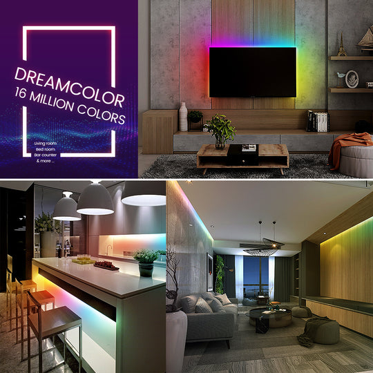 GIDERWEL Wi-Fi RGBIC LED Strip 16.4ft Kit with Remote Control