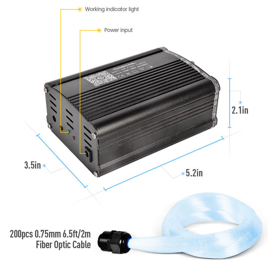 GIDERWEL RGBW LED Fiber Optic Lights Kit with 6.5ft 200pcs 0.03in Optical Fiber Cable