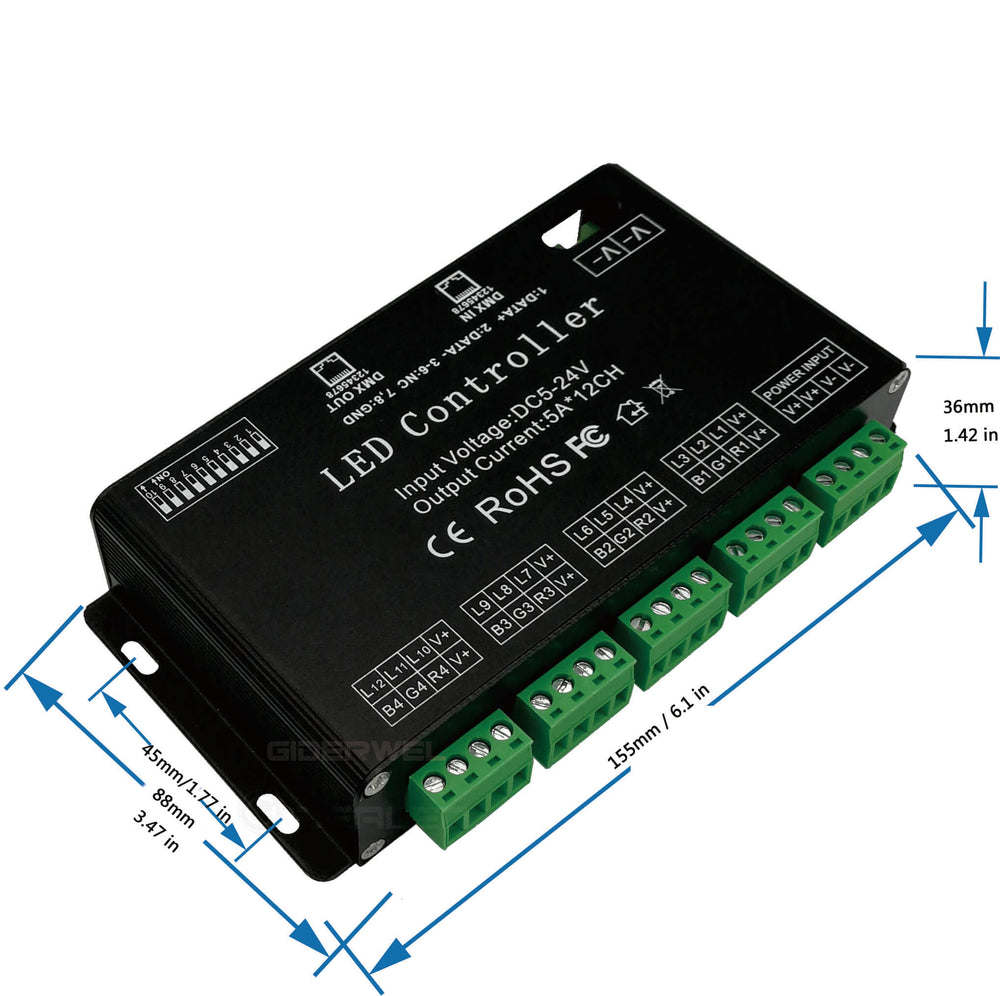 12 CH DMX Decoder for RGB LED Strips