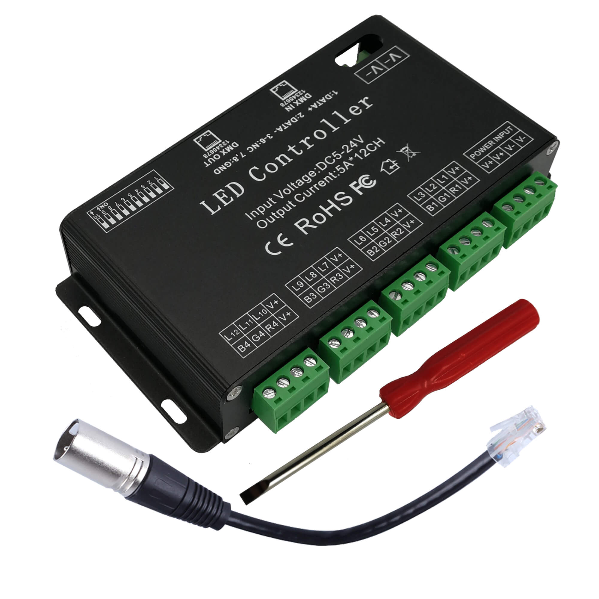 12 Channel LED DMX Decoder DMX512 Dimmer for RGB LED Strips DC12