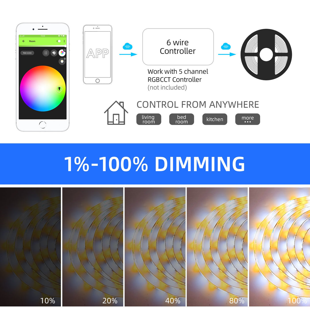 24V RGBCCT LED Strip Lights 10m (32.8ft ) only LED Strip RGBWW