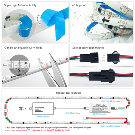Smart Wi-Fi RGBIC LED Strip Lights 32.8ft Kit