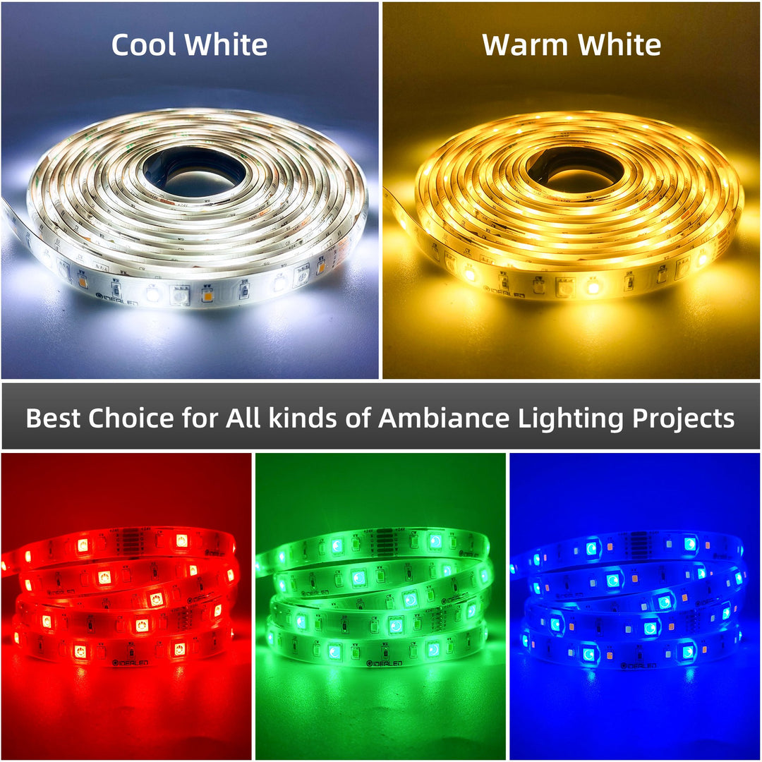 12V RGBWW LED Strip Lights with Waterproof Protective Coating (16.4ft)