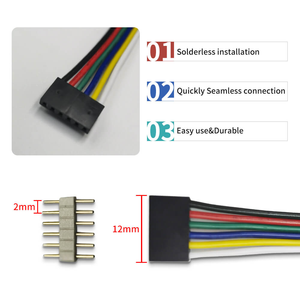 3.3ft/1m Extension Cable for 6 Pin LED Strips (2 Pack)
