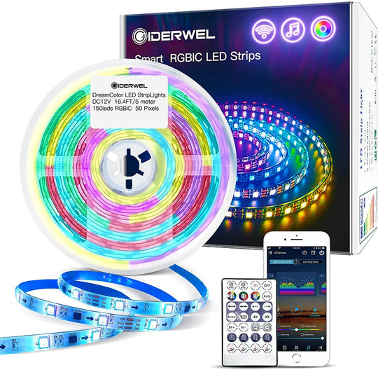 GIDERWEL Wi-Fi RGBIC LED Strip 16.4ft Kit with Remote Control