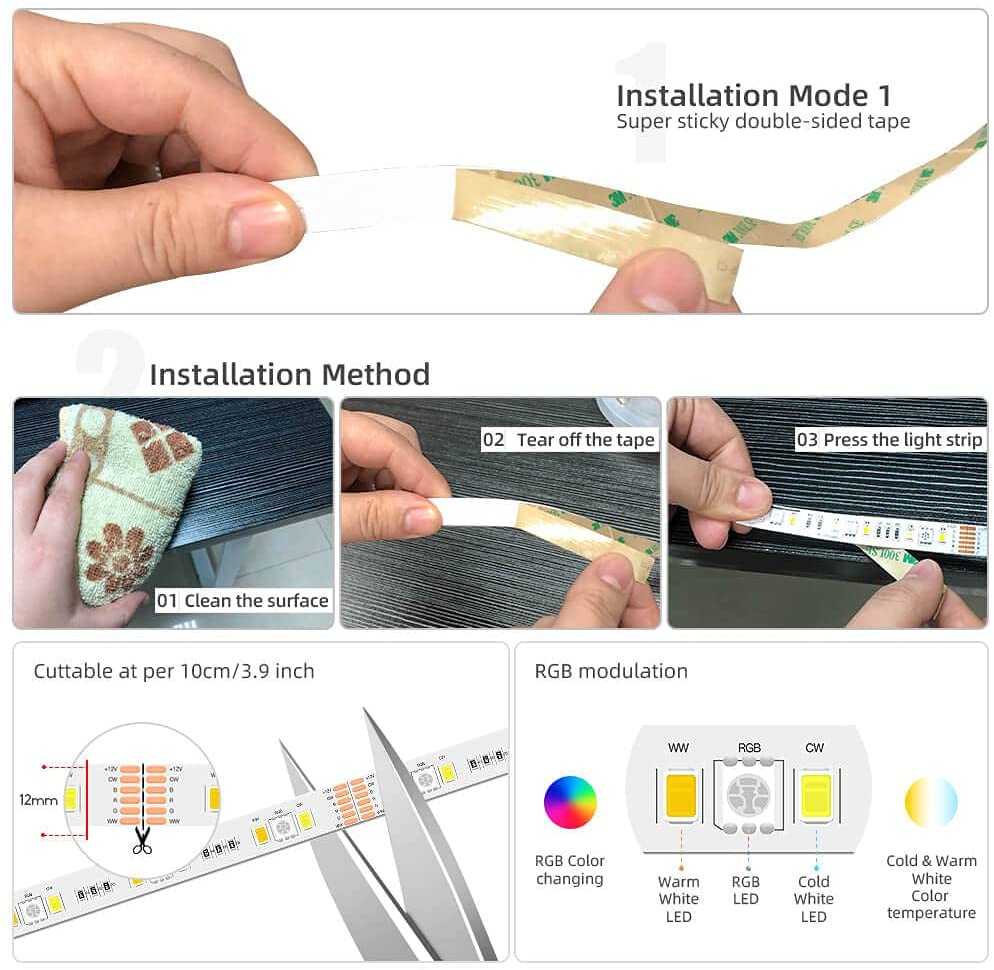 WiFi RGBWW Smart LED Strip 16.4ft Kit