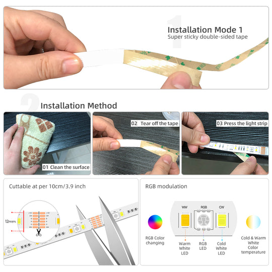 GIDERWEL WiFi 5-in-1 LED Controller (WT5) & 2.4G Remote (RT10) for RGB/RGBW/RGBCCT LED Strips