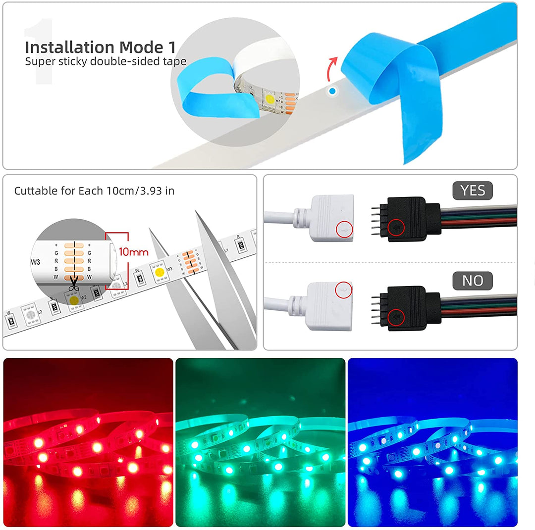 Smart WiFi RGBW LED Strip Kit Work with Alexa and Google Assistant