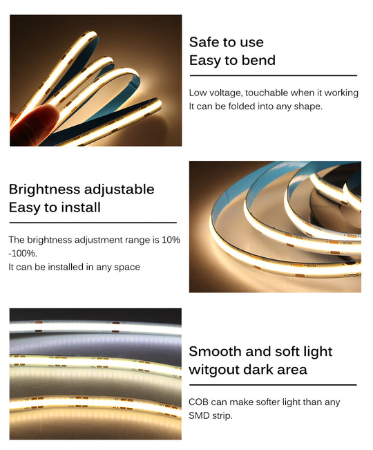 COB LED Stirp Lights Warm/Cold/Natural White Lighting Atmosphere Lamp