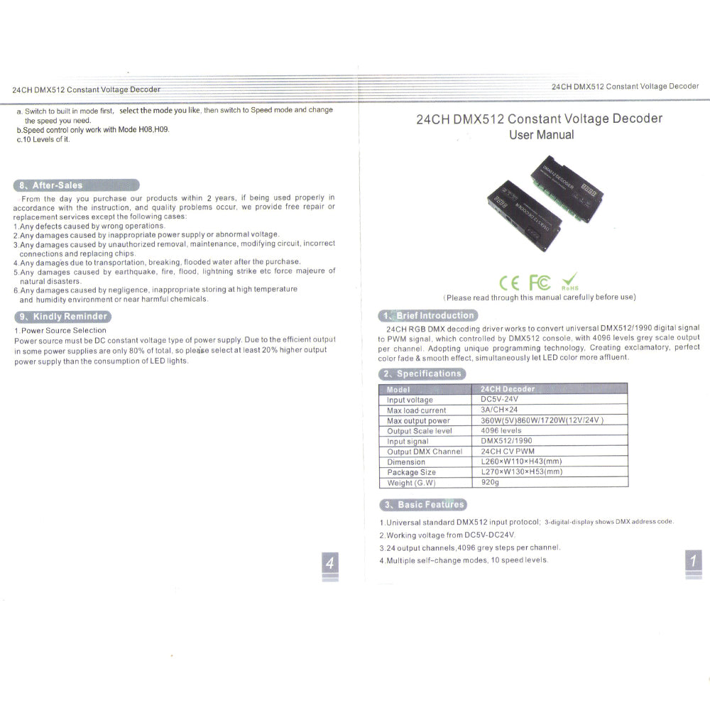 24CH DMX Decoder with Digital display for LED Lights
