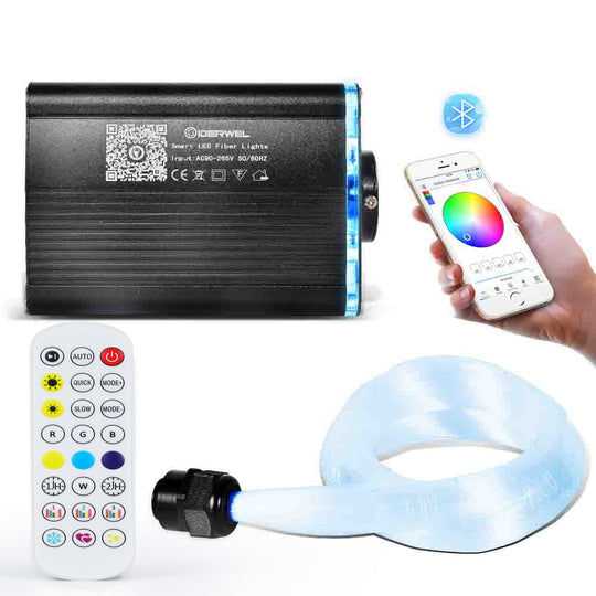 GIDERWEL RGBW LED Fiber Optic Lights Kit with 6.5ft 200pcs 0.03in Optical Fiber Cable