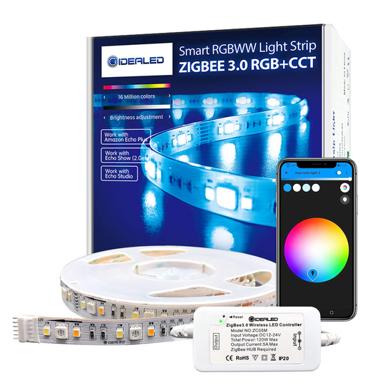 Smart ZigBee 3.0 RGBCCT LED Strip 16.4ft Kit, 5m RGBWW Lightstrip plus