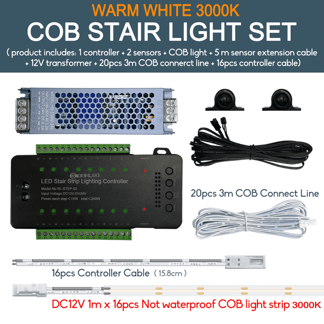 Smart Motion Sensor Stair Lights 16 Channel Kit