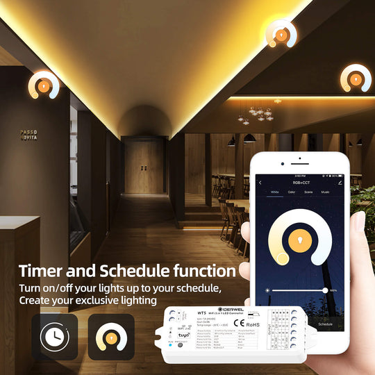 GIDERWEL WiFi 5-in-1 LED Controller (WT5) & 2.4G Remote (RT10) for RGB/RGBW/RGBCCT LED Strips